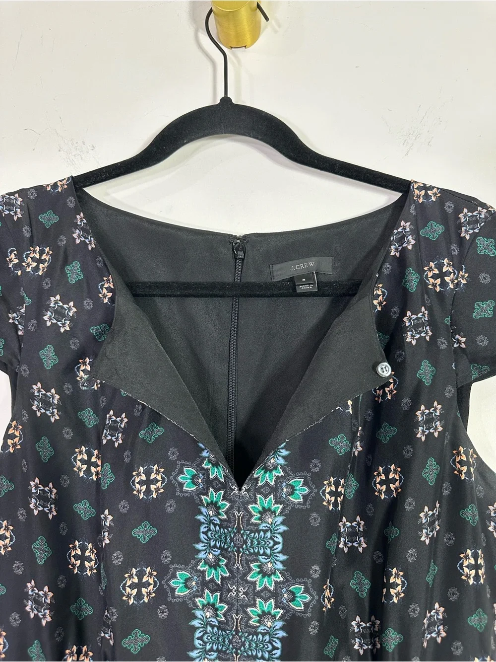 J. Crew Short Cap Sleeve Split Crewneck Geometric Tile Print Silk Mini Dress